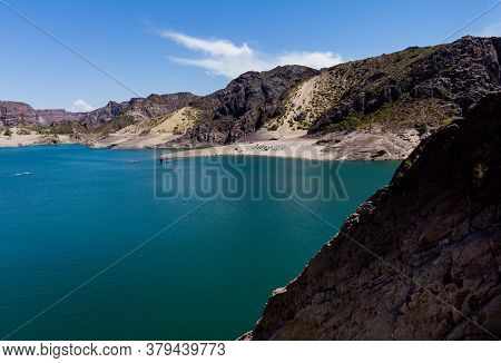 Atuel Canyon, Mendoza. February 9, 2018. Beautiful Blue Water Lake Formed By The Rio Atuel In Argent