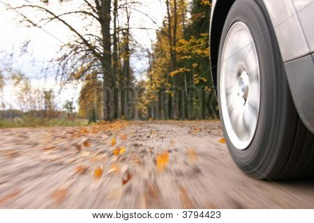 Auto guida su strada di campagna.