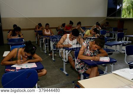 Ilheus, Bahia / Brazil - January 10, 2012: Students Are Seen During Entrance Exams At The State Univ