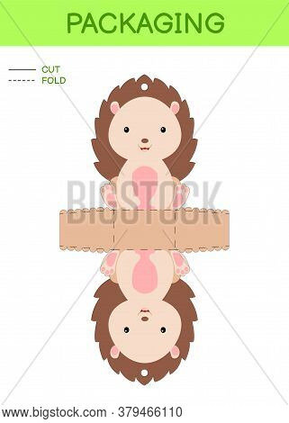 Diy Party Favor Box Die Cut Template Design For Birthdays, Baby Showers With Cute Hedgehog For Sweet