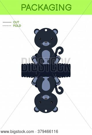 Diy Party Favor Box Die Cut Template Design For Birthdays, Baby Showers With Cute Panther For Sweets