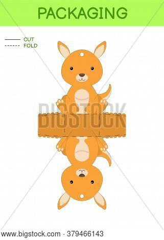 Diy Party Favor Box Die Cut Template Design For Birthdays, Baby Showers With Cute Kangaroo For Sweet