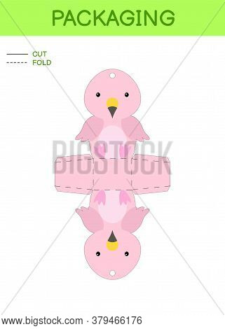 Diy Party Favor Box Die Cut Template Design For Birthdays, Baby Showers With Cute Flamingo For Sweet