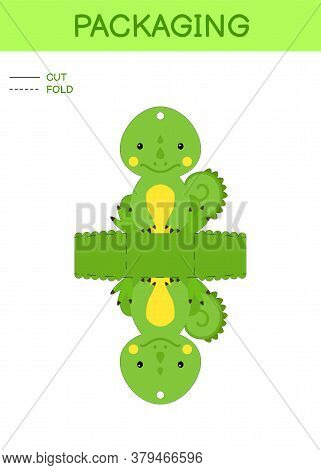 Diy Party Favor Box Die Cut Template Design For Birthdays, Baby Showers With Cute Iguana For Sweets,