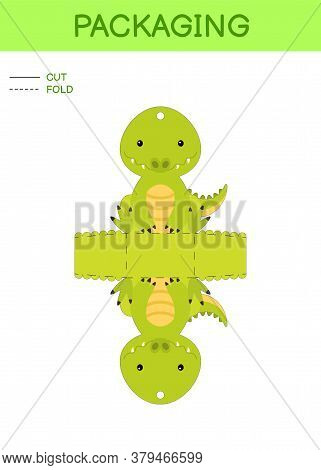 Diy Party Favor Box Die Cut Template Design For Birthdays, Baby Showers With Cute Crocodile For Swee