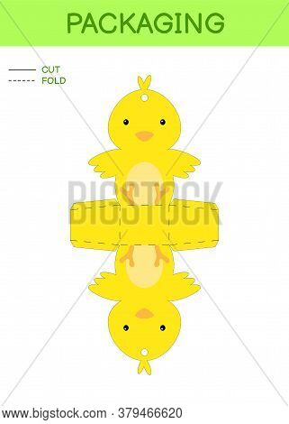 Diy Party Favor Box Die Cut Template Design For Birthdays, Baby Showers With Cute Chicken For Sweets