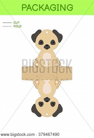 Diy Party Favor Box Die Cut Template Design For Birthdays, Baby Showers With Cute Pug Dog For Sweets