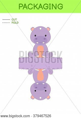 Diy Party Favor Box Die Cut Template Design For Birthdays, Baby Showers With Cute Hippo For Sweets, 