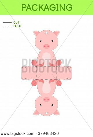 Diy Party Favor Box Die Cut Template Design For Birthdays, Baby Showers With Cute Pig For Sweets, Ca