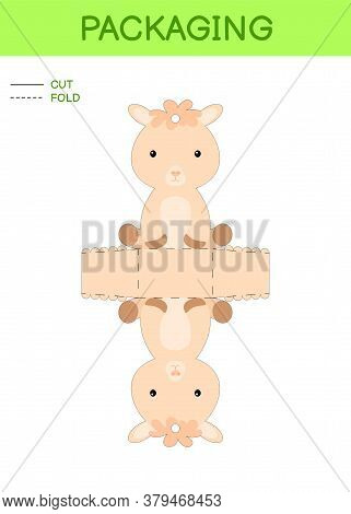 Diy Party Favor Box Die Cut Template Design For Birthdays, Baby Showers With Cute Alpaca For Sweets,
