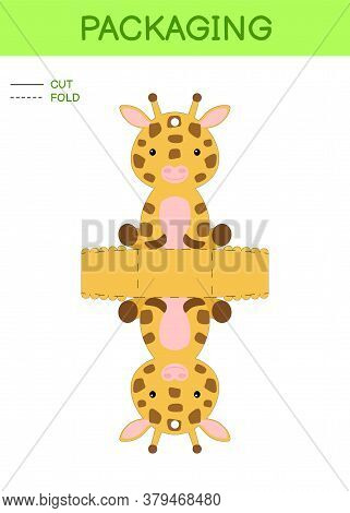 Diy Party Favor Box Die Cut Template Design For Birthdays, Baby Showers With Cute Giraffe For Sweets