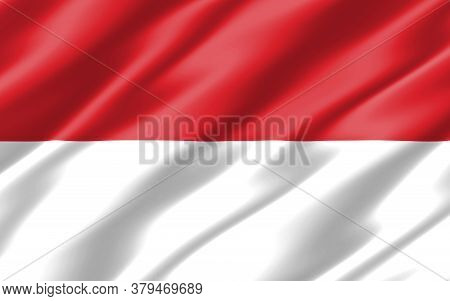 Silk Wavy Flag Of Indonesia Graphic. Wavy Indonesian Flag 3d Illustration. Rippled Indonesia Country