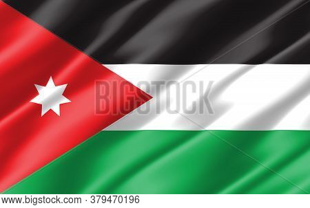 Silk Wavy Flag Of Jordan Graphic. Wavy Jordanian Flag 3d Illustration. Rippled Jordan Country Flag I