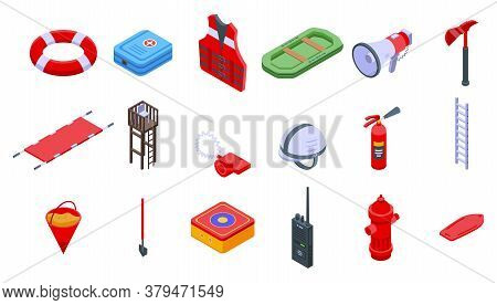 Rescuer Icons Set. Isometric Set Of Rescuer Vector Icons For Web Design Isolated On White Background