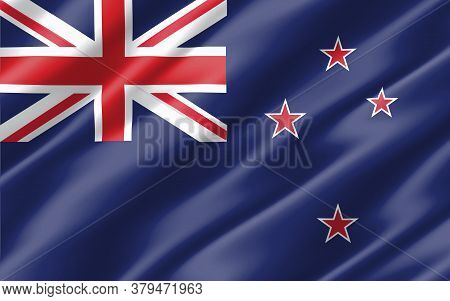 Silk Wavy Flag Of New Zealand Graphic. Wavy New Zealander Flag 3d Illustration. Rippled New Zealand 