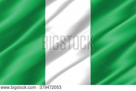 Silk Wavy Flag Of Nigeria Graphic. Wavy Nigerian Flag 3d Illustration. Rippled Nigeria Country Flag 