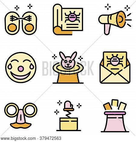 Hoax Icons Set. Outline Set Of Hoax Vector Icons Thin Line Color Flat On White