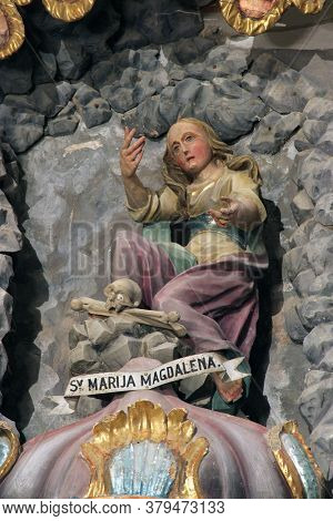 SVETI PETAR OREHOVEC, CROATIA - JUNE 26, 2013: Saint Mary Magdalene statue on the Altar of the Holy Three Kings in the Church of St. Peter in Sveti Petar Orehovec, Croatia