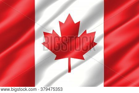 Silk Wavy Flag Of Canada Graphic. Wavy Canadian Flag 3d Illustration. Rippled Canada Country Flag Is