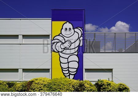 Bordeaux , Aquitaine / France - 07 30 2020 : Michelin Logo Sign On Headquarter Of Tire Manufacturer 
