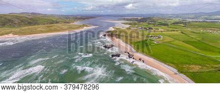 Aerial View Of Doagh And Five Finger Strand, North Coast County Donegal, Ireland