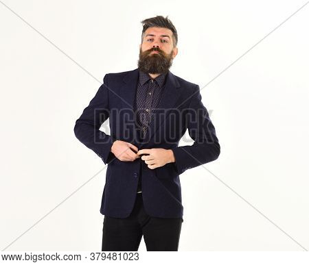 Strong Bearded Man In Classic Suit Gentlemens Club.