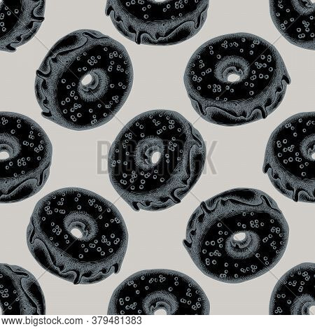 Seamless Pattern With Hand Drawn Stylized Donut Stock Illustration