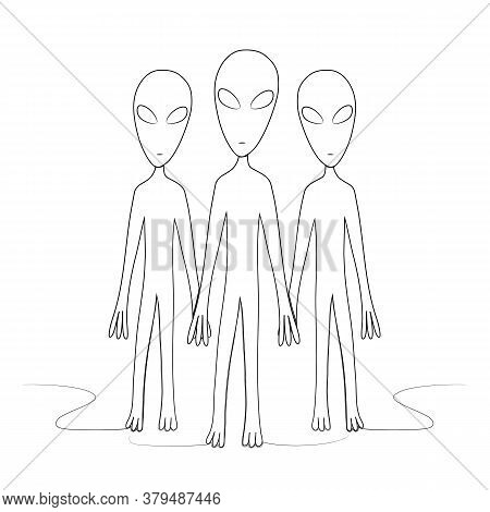 A Group Of Aliens Is Drawn With One Line. Isolated Stock Vector Illustration.