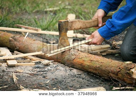 Old Axe Stuck In A Chopping Man