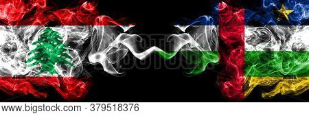 Lebanon Vs Central African Republic Smoky Mystic Flags Placed Side By Side. Thick Colored Silky Abst