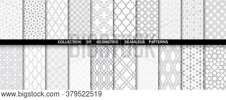 Geometric Collection Of Gray And White Patterns. Seamless Vector Backgrounds. Simple Graphics.