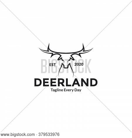 Deer Head Mono Line Logo Design Vector