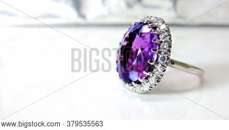 Amethyst Diamond Silver Ring Antique Jewelry White