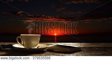 White Coffee Cup Beautiful In The Dusk