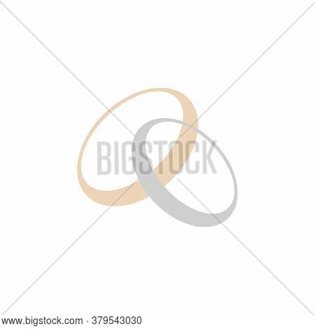 Gold And Silver Rings. Golden Metal Circle. Two Rings. Stock Vector Illustration Isolated On White B
