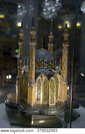 Kazan, Russia - 25,11,2018: Scale Bandmade Model Of The Kul Sharif Mosque Inside Of Kul Sharif Mosqu