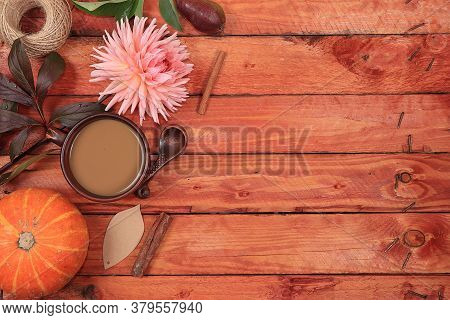 Autumn Flower Arrangement, Abstract Background Flat Lay, Minimal Holiday Concept. Thanksgiving Card 