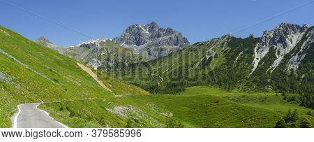 Mountain Landscape Along The Road To Crocedomini Pass, In The Brescia Province, Lombardy, Italy, At 
