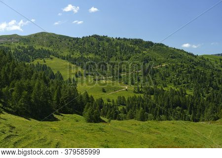 Mountain Landscape Along The Road To Crocedomini Pass, In The Brescia Province, Lombardy, Italy, At 