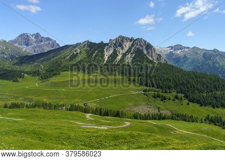 Mountain Landscape Along The Road To Crocedomini Pass, In The Brescia Province, Lombardy, Italy, At 