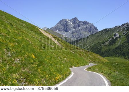 Mountain Landscape Along The Road To Crocedomini Pass, In The Brescia Province, Lombardy, Italy, At 