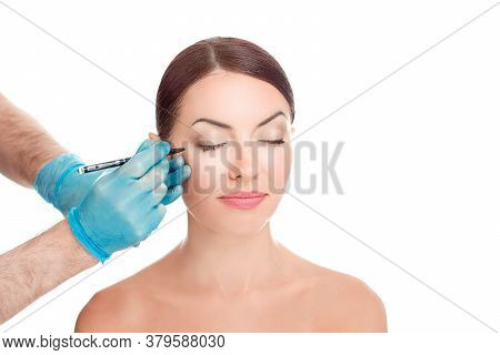 Lower Eyelid Reduction Wrinkles Removal Plastic Surgery Cosmetic Operation Concept Woman Eyes Closed