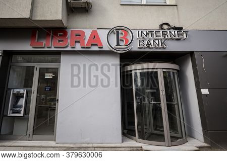 Bucharest, Romania - February 15, 2020: Libra Internet Bank Logo In Front Of A Local Bank In Buchare