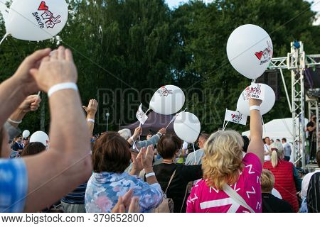 Minsk/belarus - July 30, 2020: Supporters Of Presidential Candidate Svetlana Tikhanovskaya At Her Ca