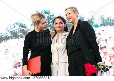 Minsk, Belarus - July 30, 2020: Svetlana Tikhanovskaya, Veronika Tsepkalo And Maria Kolesnikova - Th