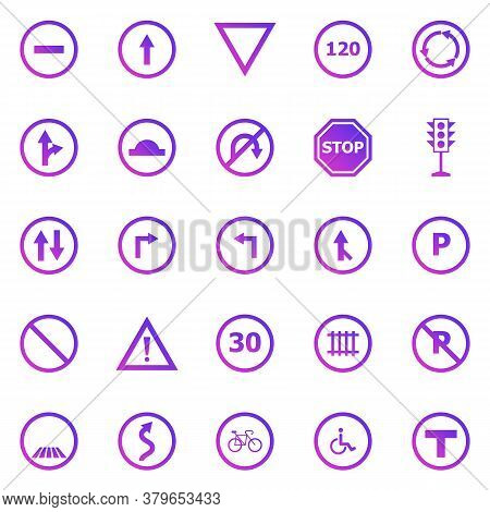 Road Sign Gradient Icons On White Background, Stock Vector
