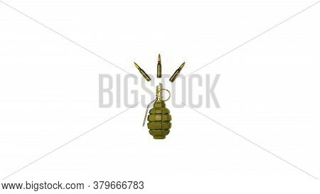 Grenade And Three Cartridges On A Light Background