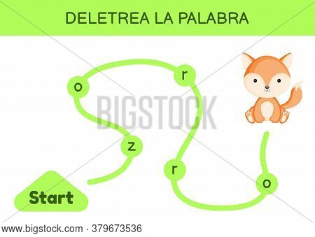 Deletrea La Palabra - Spell The Word. Maze For Kids. Spelling Word Game Template. Learn To Read Word