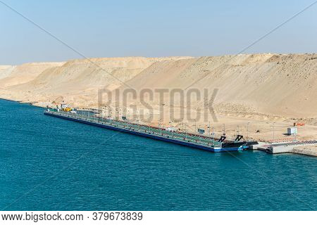 Ismailia, Egypt - November 14, 2019: A Long Pontoon Bridge Of The Port Said - Suez Canal Rd On The B