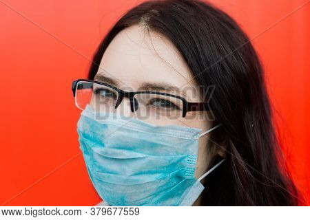 Woman In A Protective Face Mask At Public Place. Coronavirus, Covid-19 Spread Prevention Concept, Re